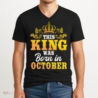 This King Was Born In October Birthday Party Celebration V-Neck T-Shirt thumb 2