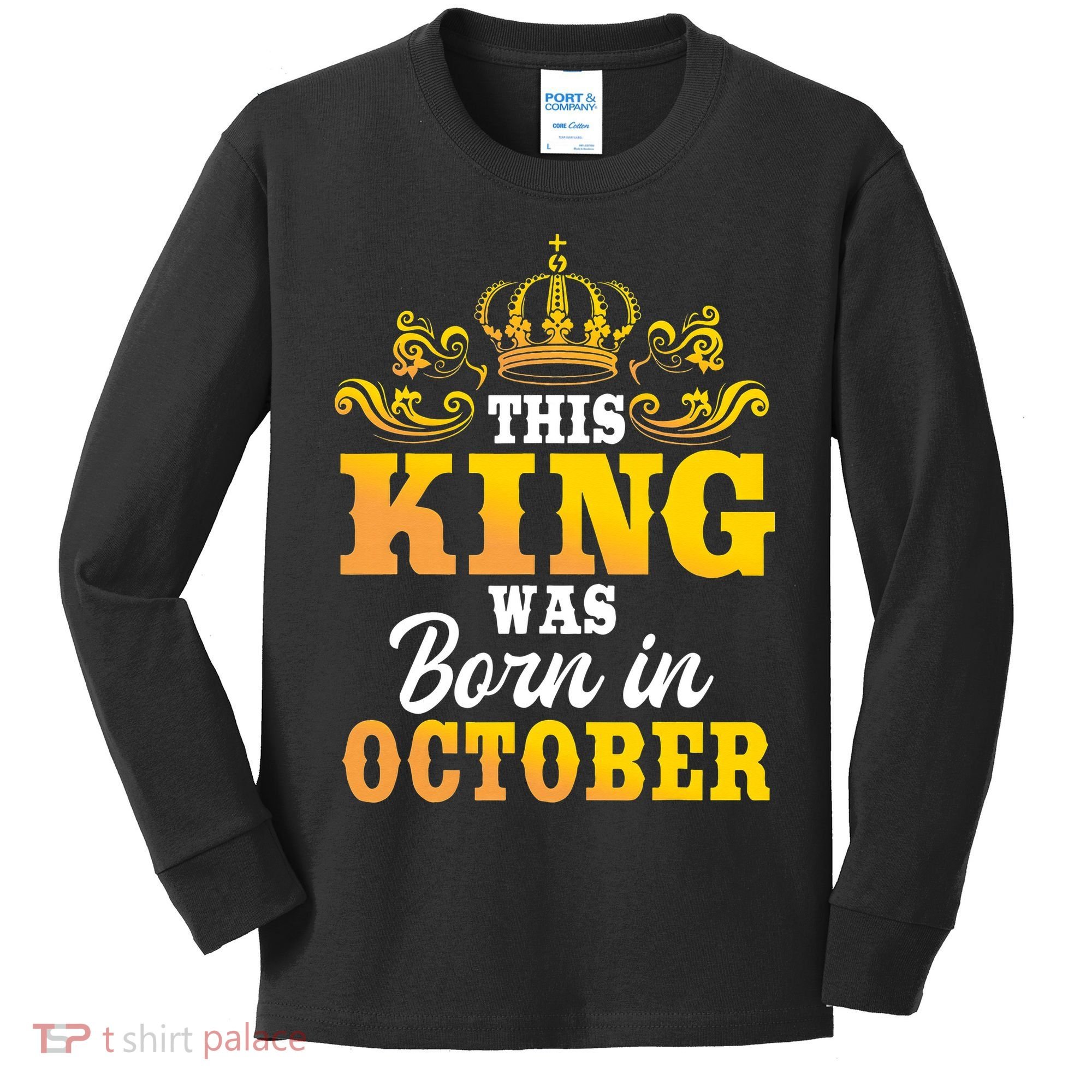 This King Was Born In October Birthday Party Celebration Kids Long Sleeve Shirt