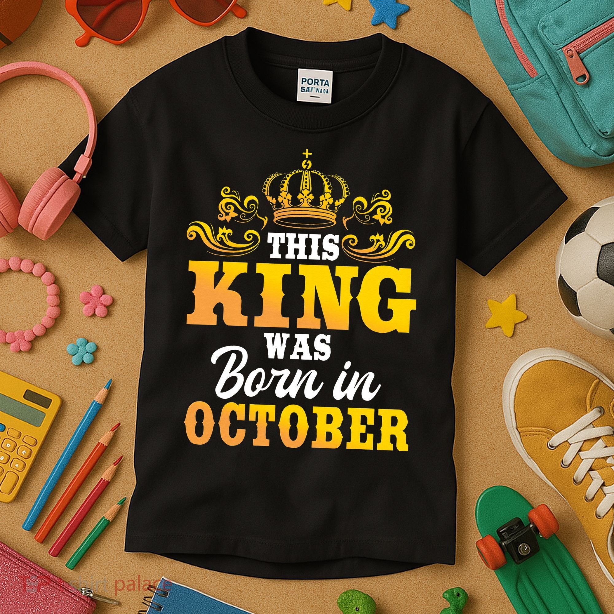 This King Was Born In October Birthday Party Celebration Kids T-Shirt
