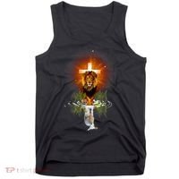 The Lion And The Lamb Water Reflection Jesus Christian Tank Top thumb 0