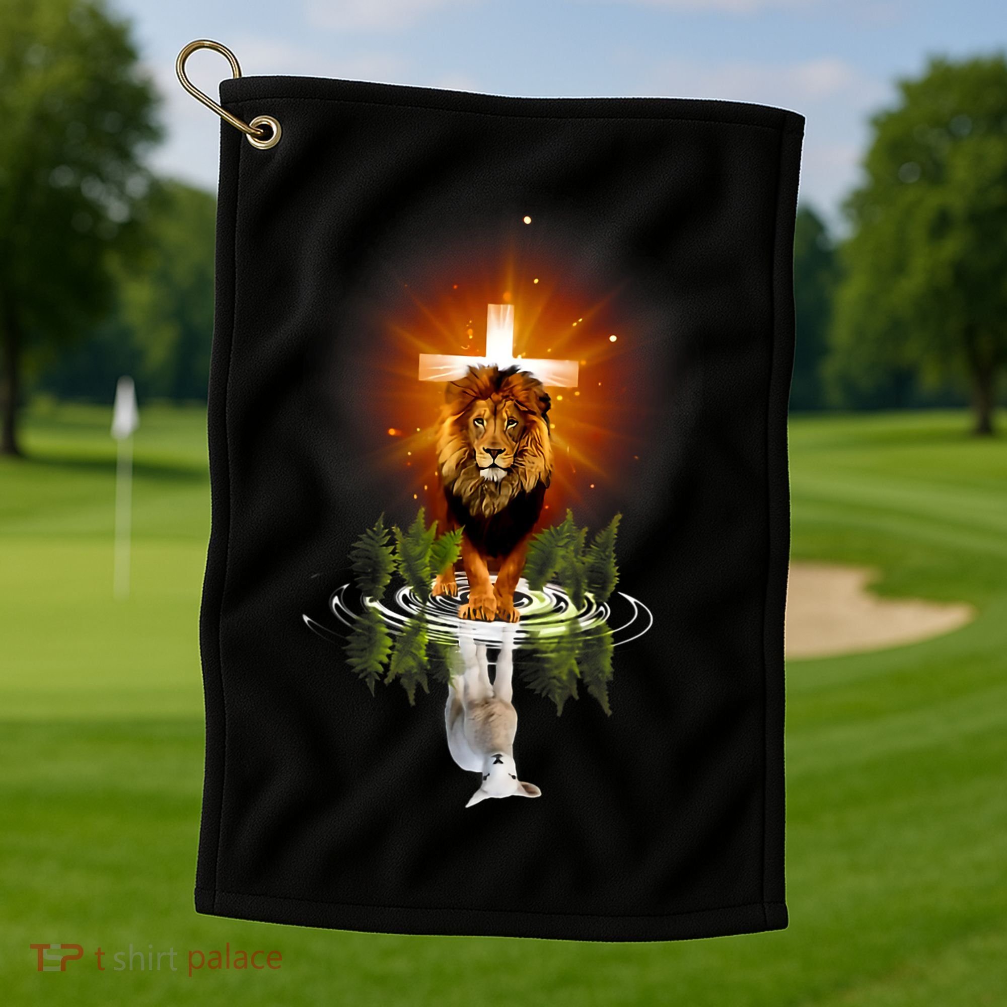 The Lion And The Lamb Water Reflection Jesus Christian Golf Towel