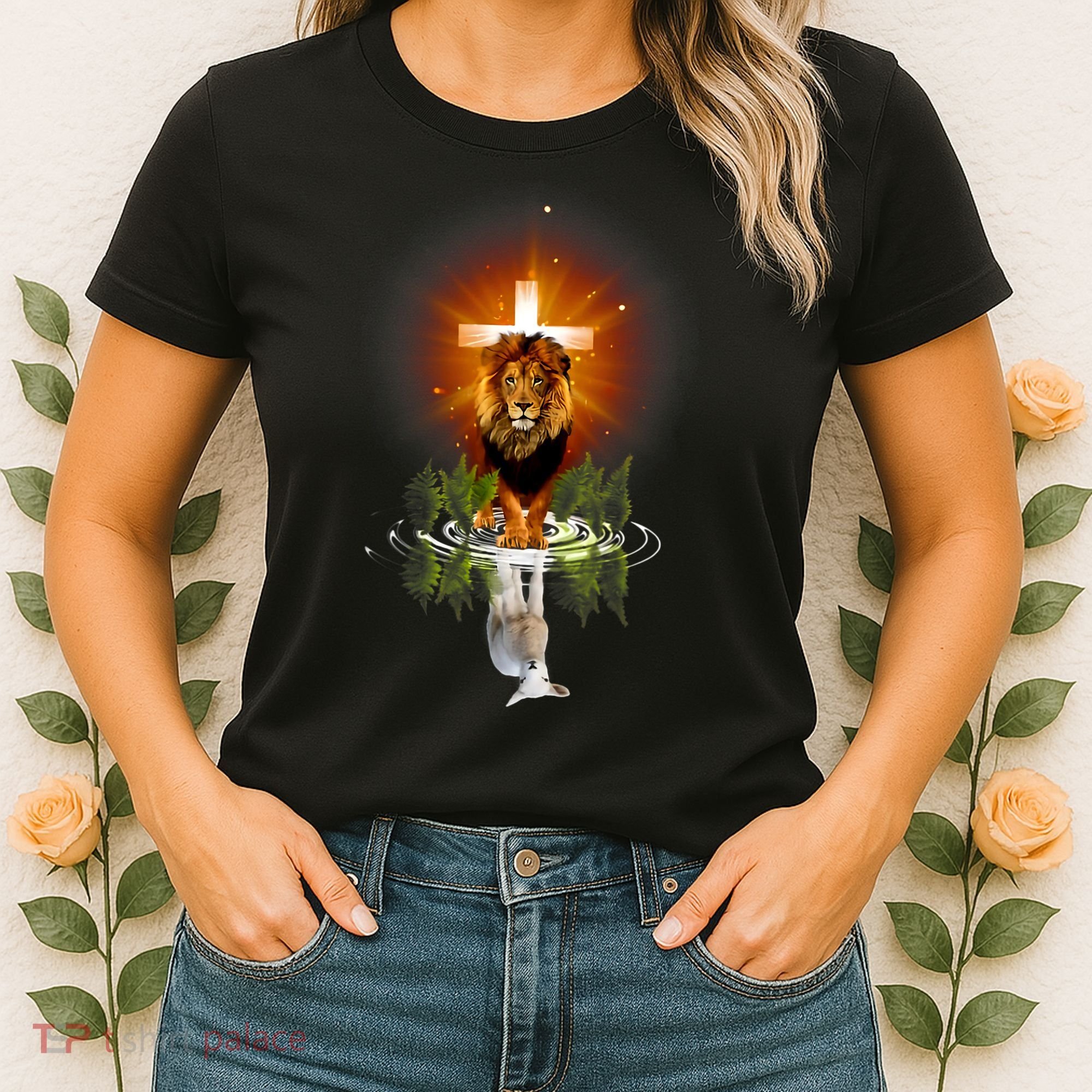 The Lion And The Lamb Water Reflection Jesus Christian Women's T-Shirt