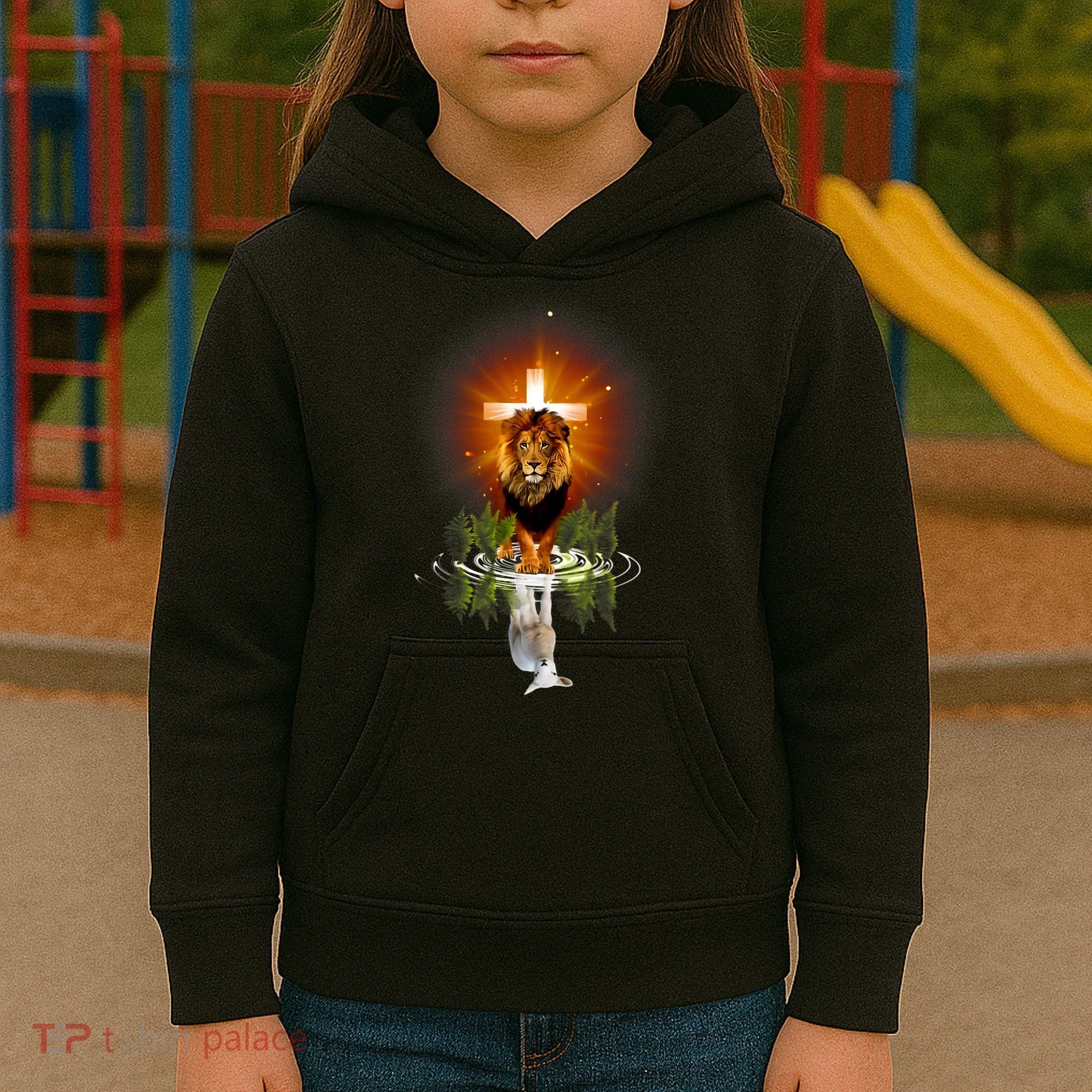 The Lion And The Lamb Water Reflection Jesus Christian Kids Hoodie