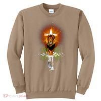 The Lion And The Lamb Water Reflection Jesus Christian Sweatshirt thumb 0