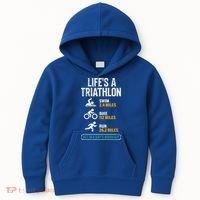 Triathlete Life's A Triathlon Funny Triathletics Kids Hoodie thumb 0