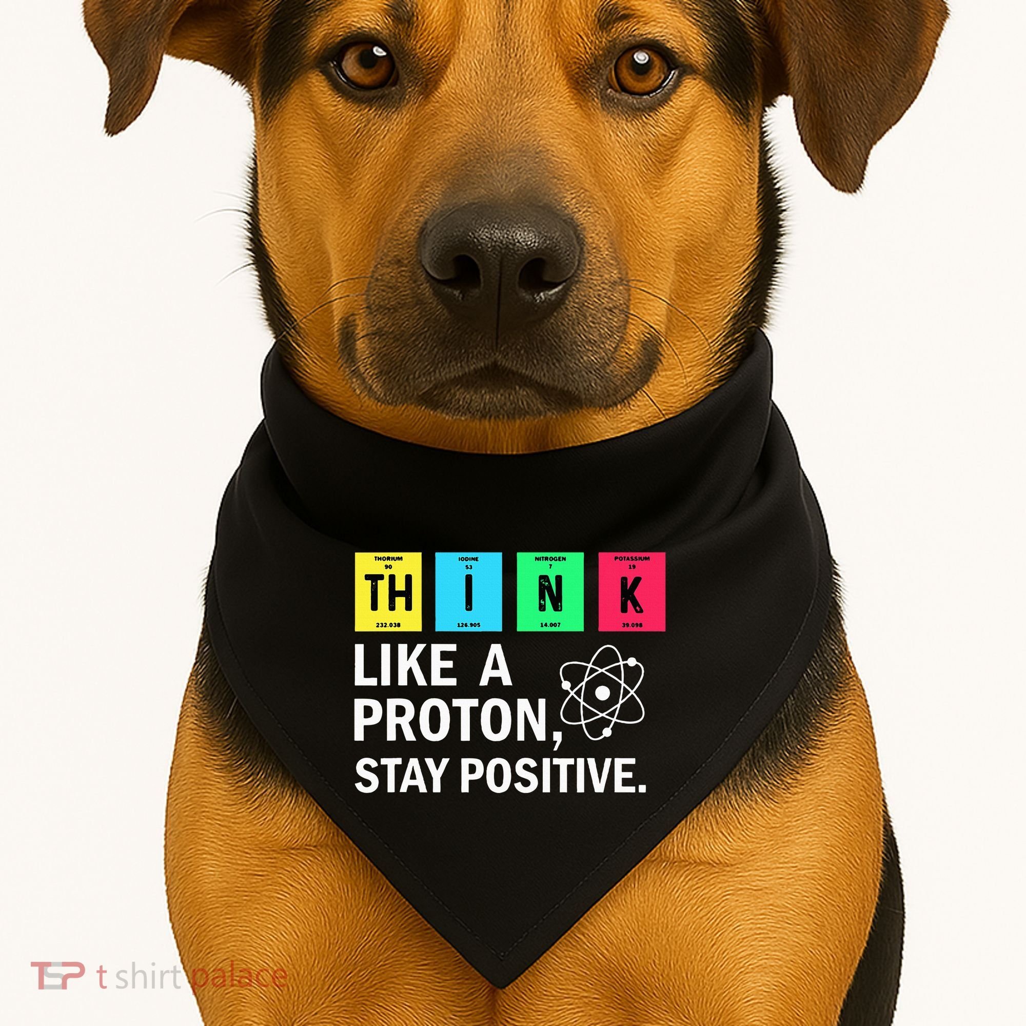 Think Like A Proton Stay Positive Funny Science USA-Made Doggie Bandana
