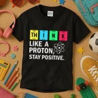 Think Like A Proton Stay Positive Funny Science Kids T-Shirt thumb 3