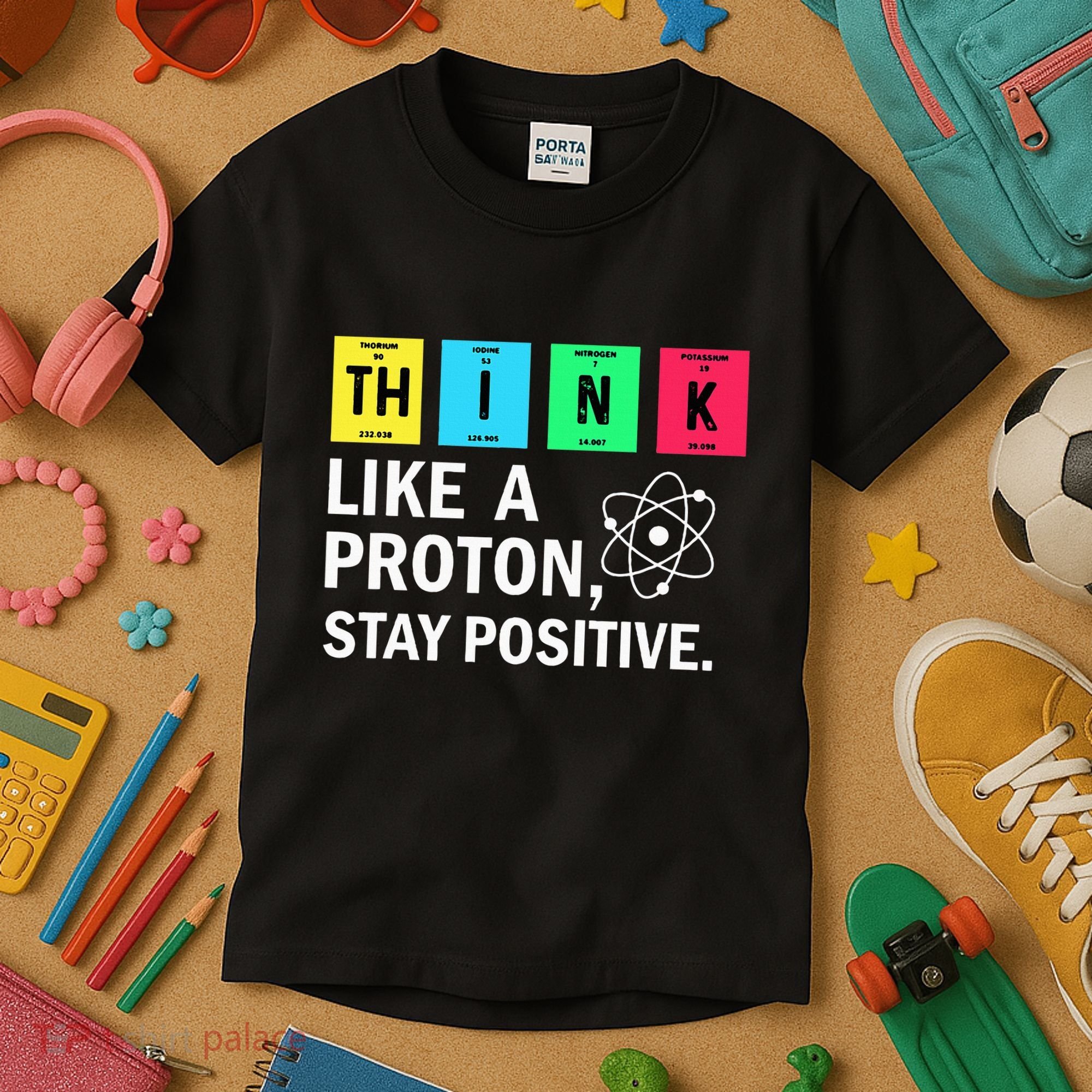 Think Like A Proton Stay Positive Funny Science Kids T-Shirt