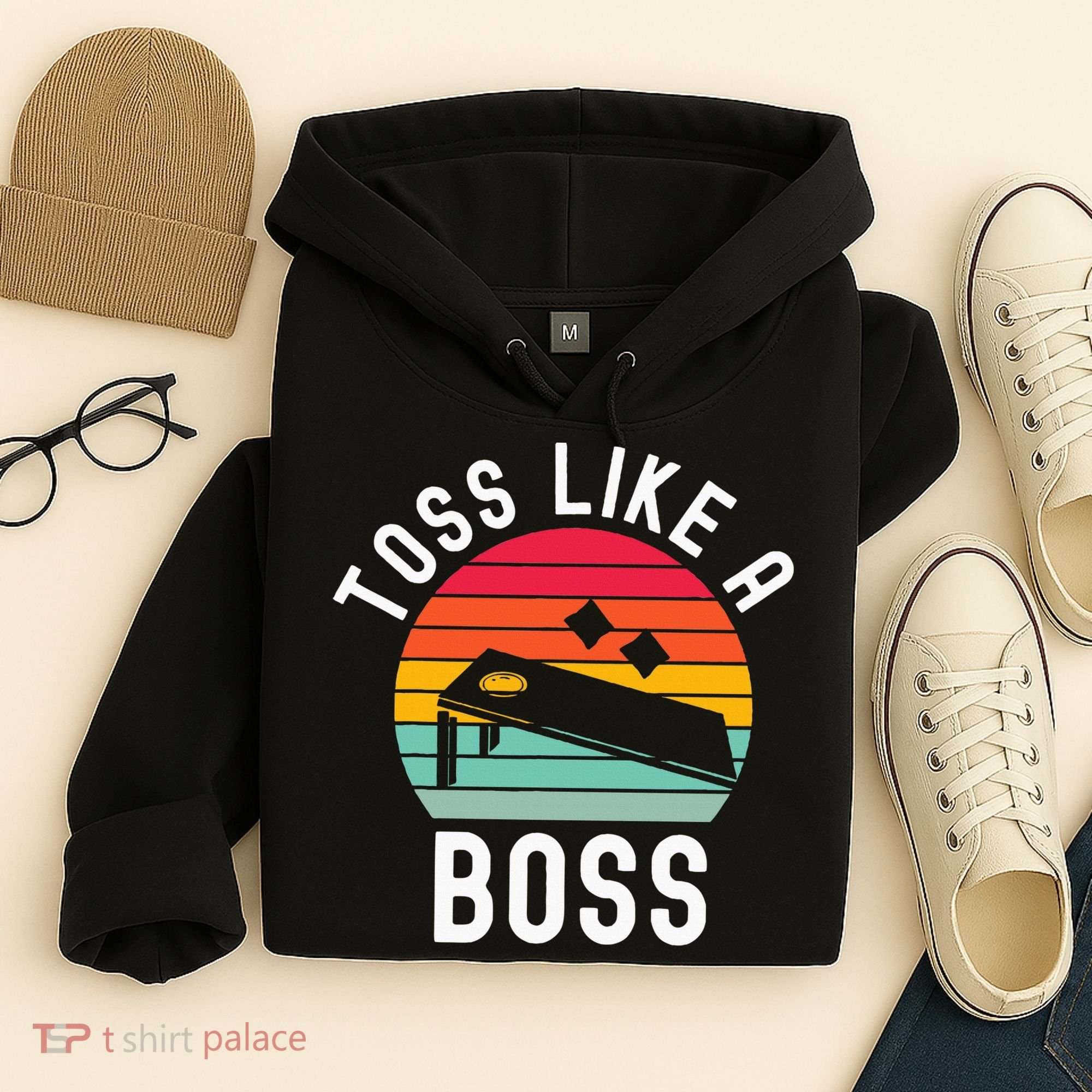 Toss Like A Boss Bean Bag Player Funny Cornhole Hoodie
