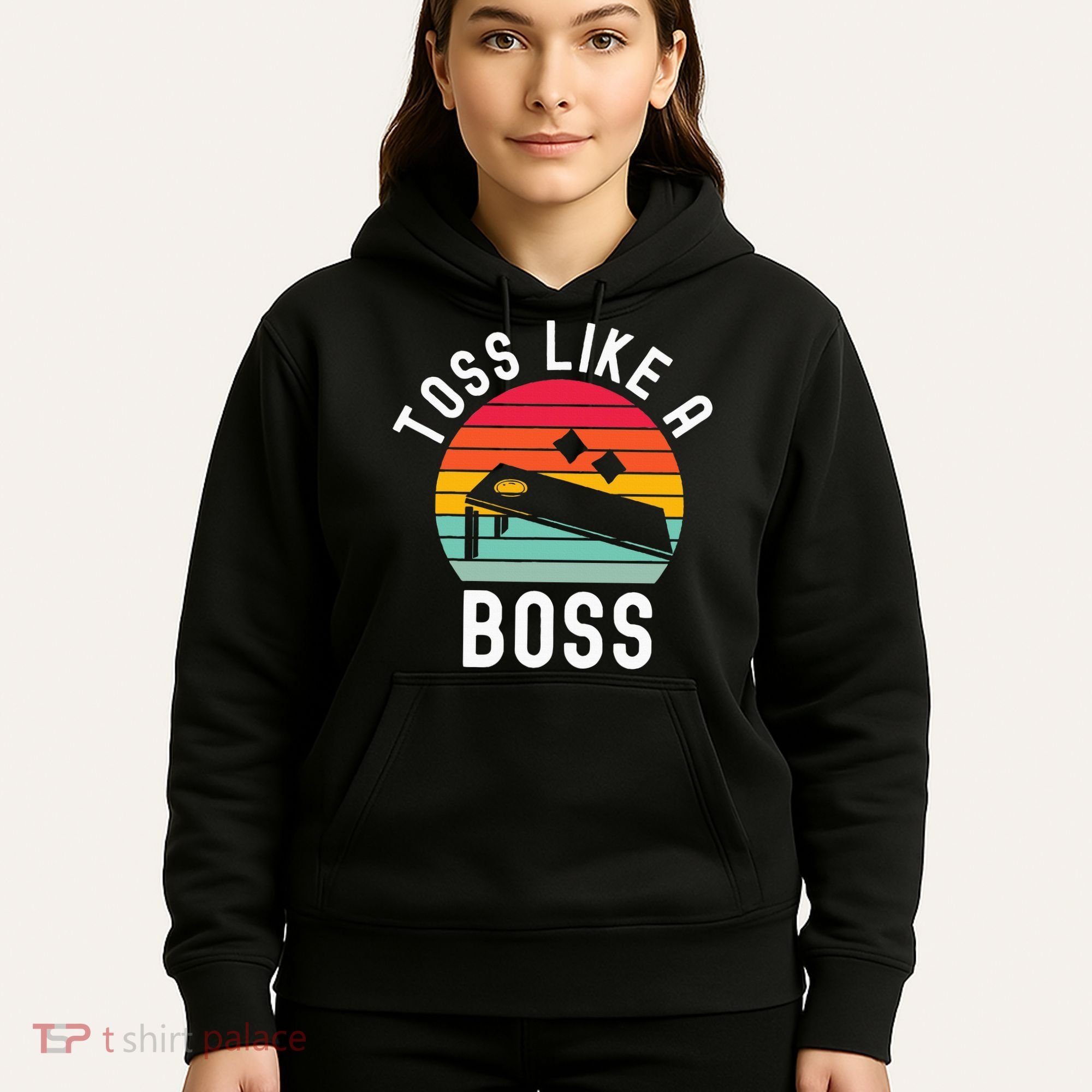 Toss Like A Boss Bean Bag Player Funny Cornhole Hoodie