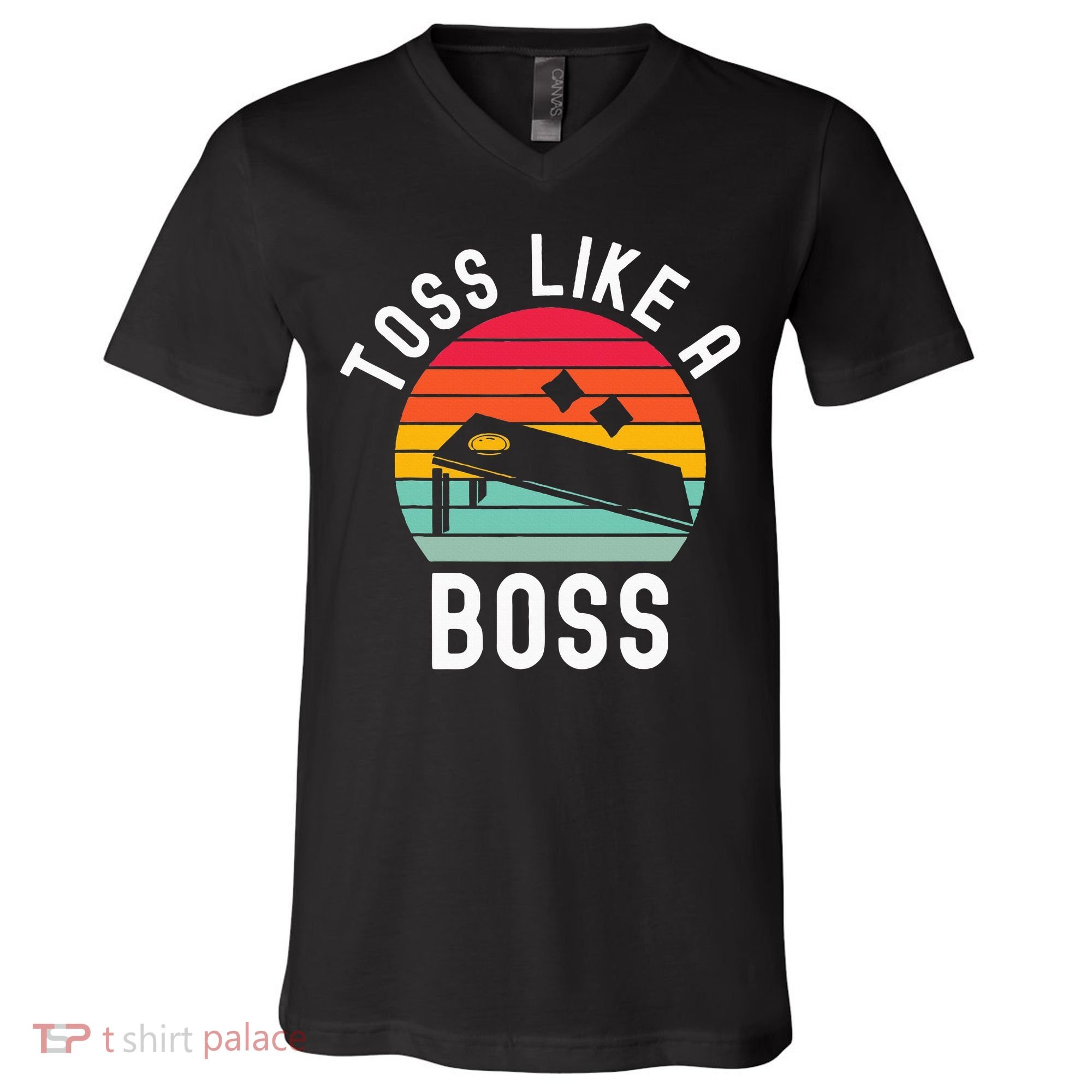Toss Like A Boss Bean Bag Player Funny Cornhole V-Neck T-Shirt