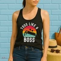 Toss Like A Boss Bean Bag Player Funny Cornhole Women's Tank Top thumb 2