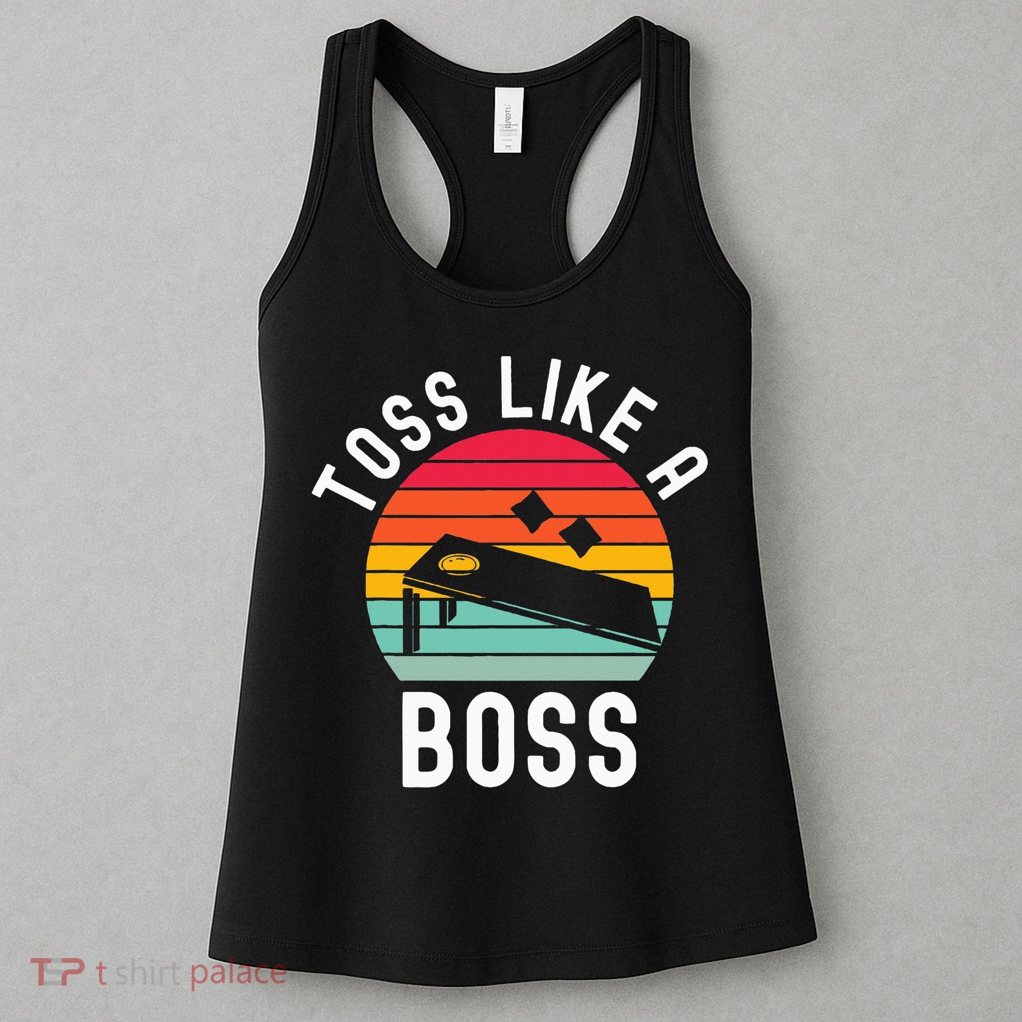 Toss Like A Boss Bean Bag Player Funny Cornhole Women's Tank Top