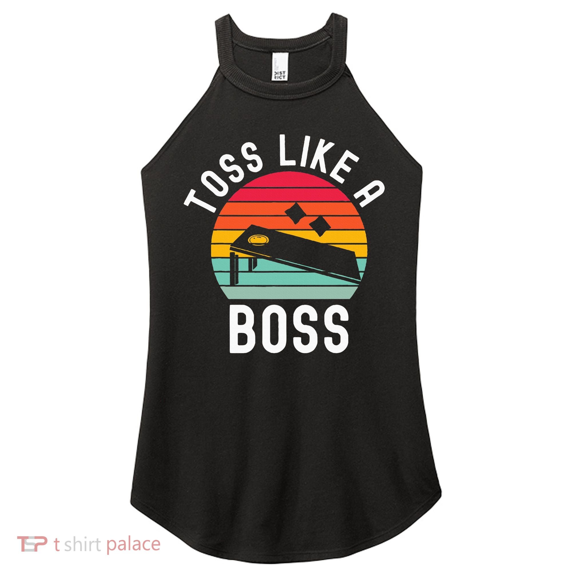 Toss Like A Boss Bean Bag Player Funny Cornhole Women's Perfect Tri Rocker Tank