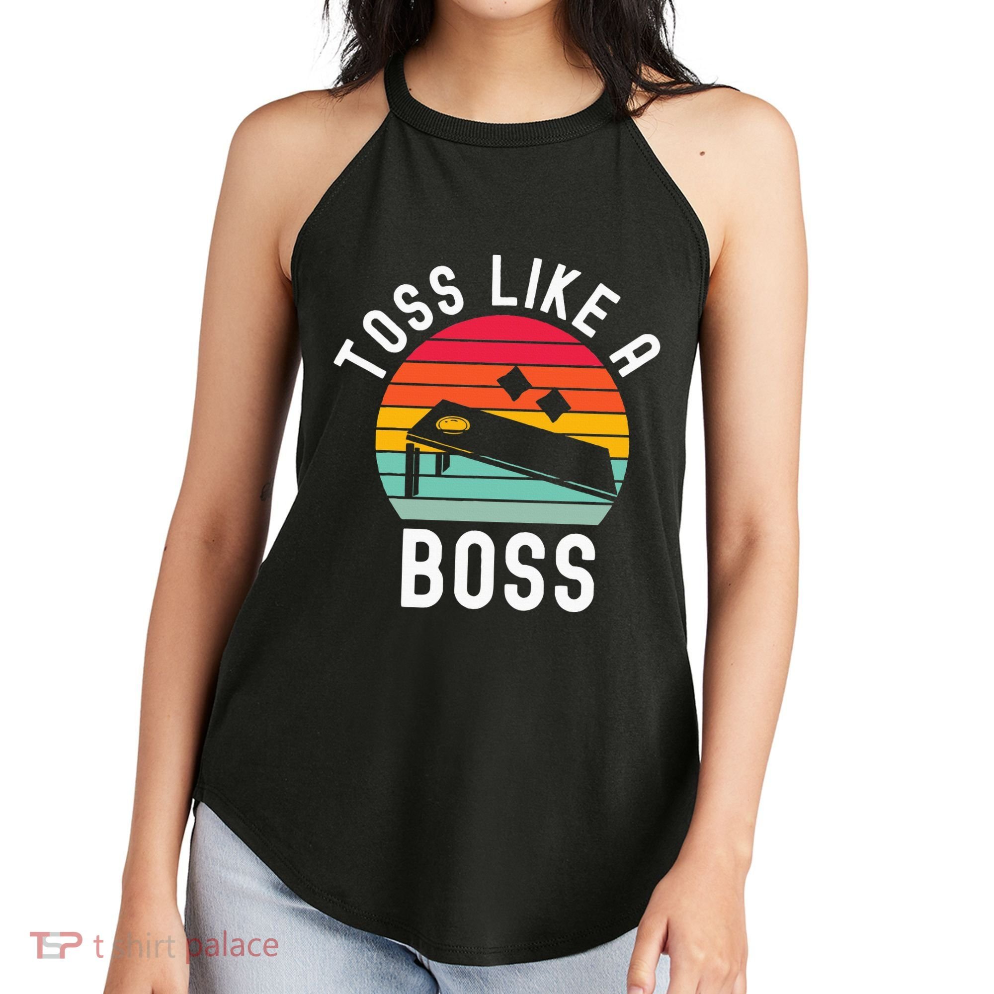 Toss Like A Boss Bean Bag Player Funny Cornhole Women's Perfect Tri Rocker Tank