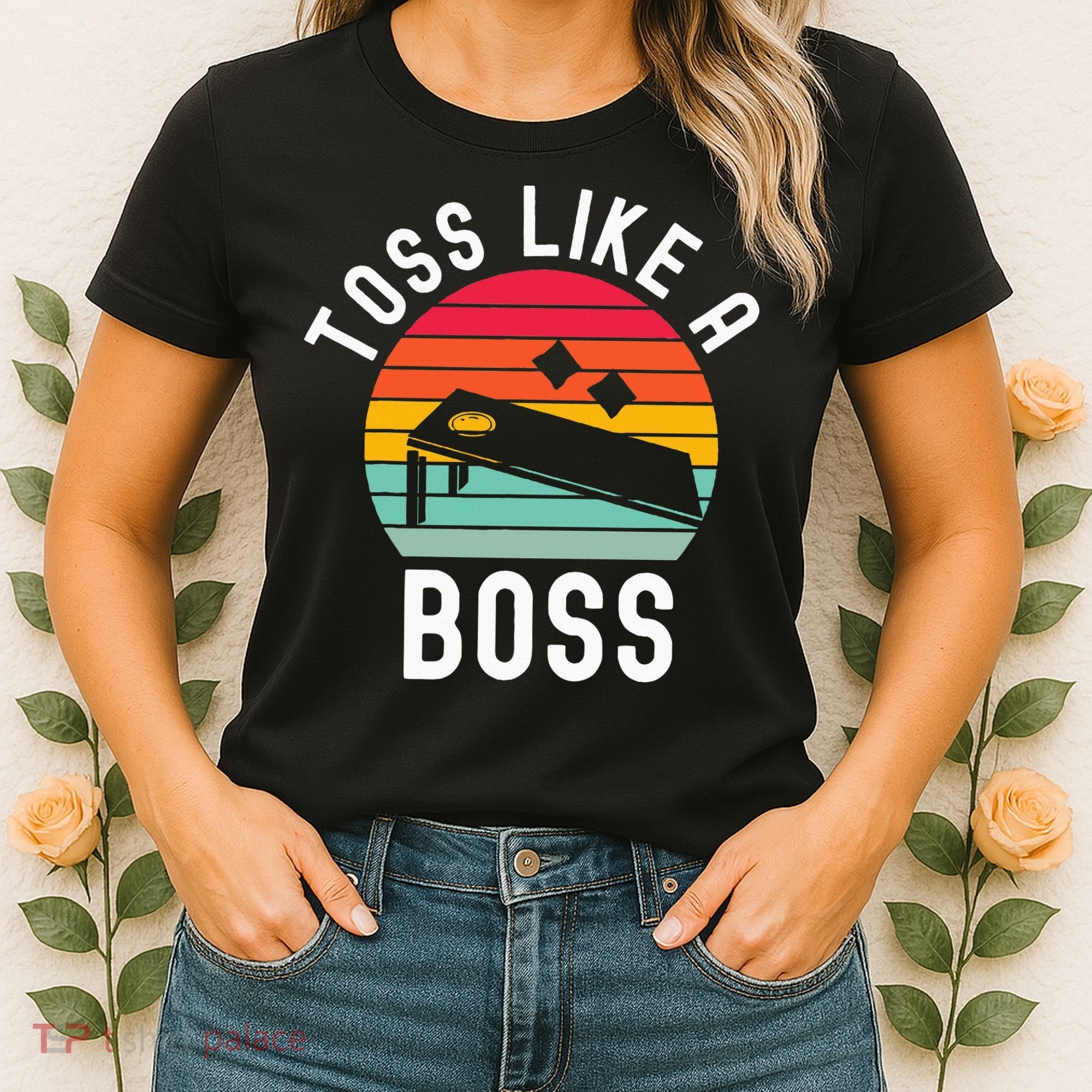 Toss Like A Boss Bean Bag Player Funny Cornhole Women's T-Shirt