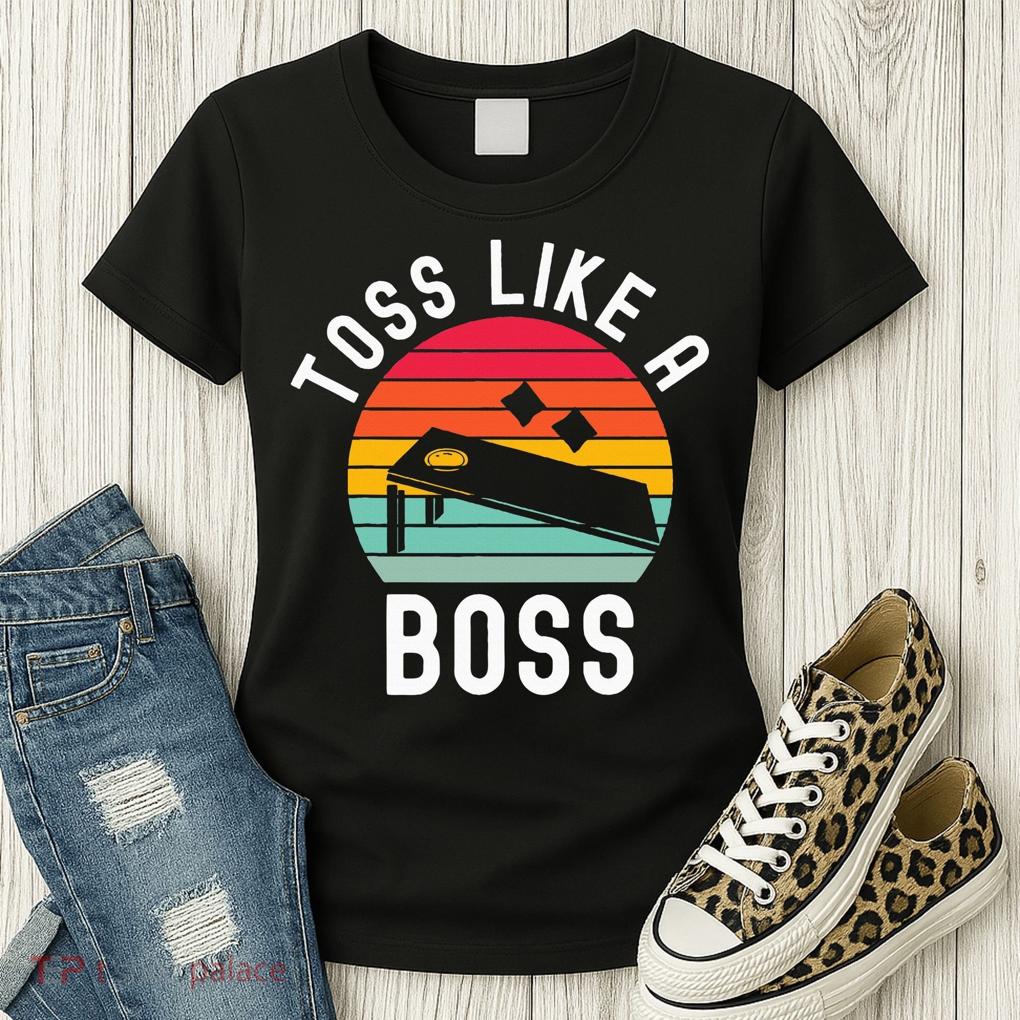 Toss Like A Boss Bean Bag Player Funny Cornhole Women's T-Shirt