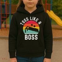 Toss Like A Boss Bean Bag Player Funny Cornhole Kids Hoodie thumb 3