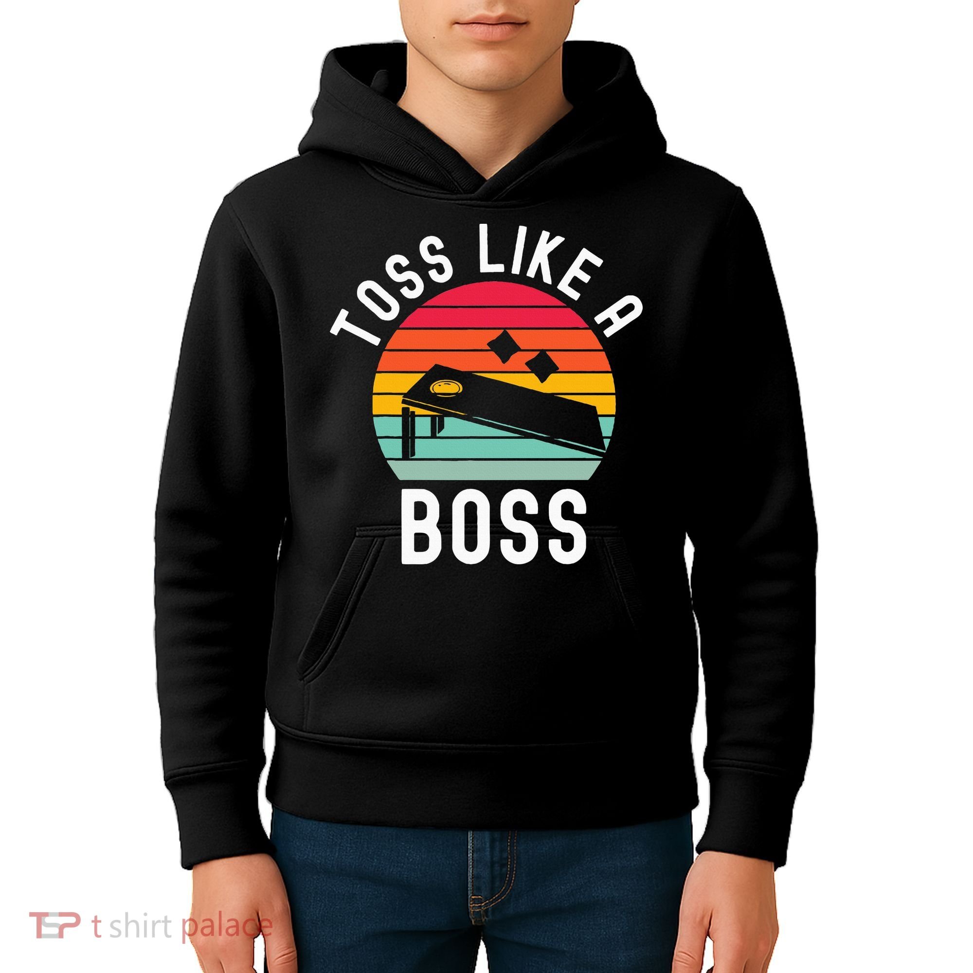 Toss Like A Boss Bean Bag Player Funny Cornhole Kids Hoodie
