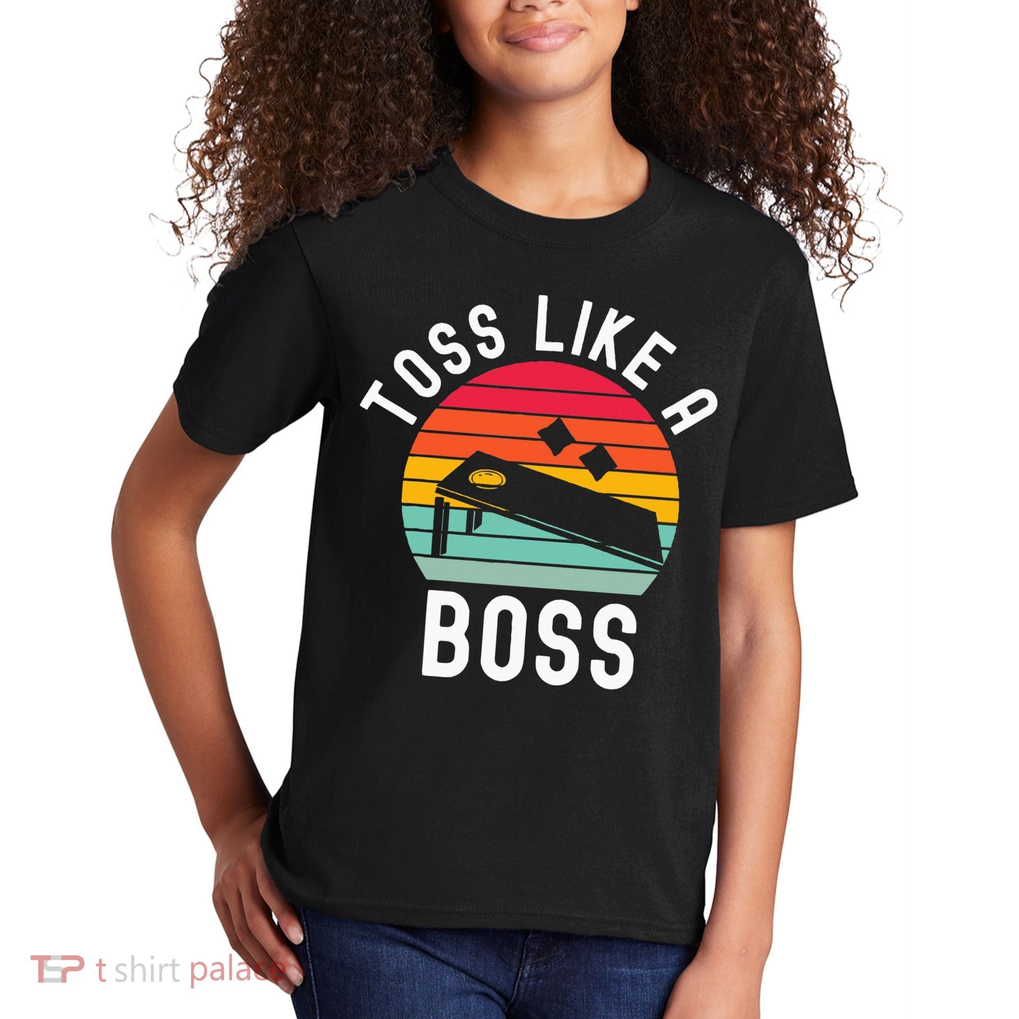Toss Like A Boss Bean Bag Player Funny Cornhole Kids T-Shirt