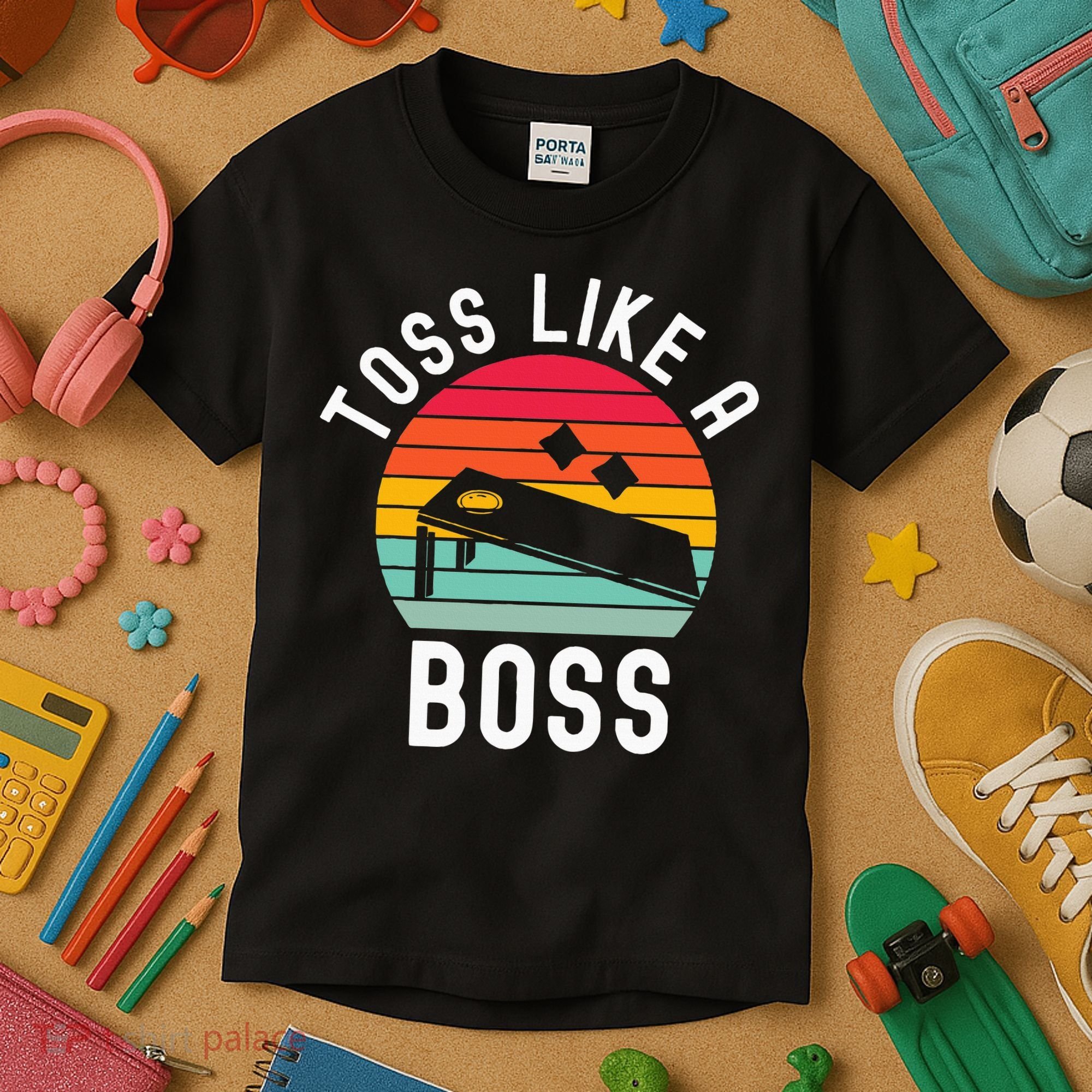 Toss Like A Boss Bean Bag Player Funny Cornhole Kids T-Shirt