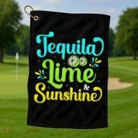 Tequila Lime And Sunshine Funny Beach Summer Vacation Cinco De Mayo Golf Towel thumb 1