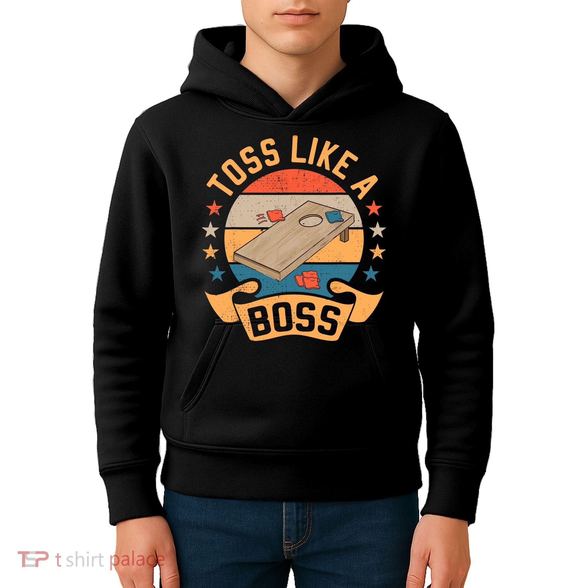 Toss Like A Boss Cornhole Champion Bean Bag Toss Game Kids Hoodie