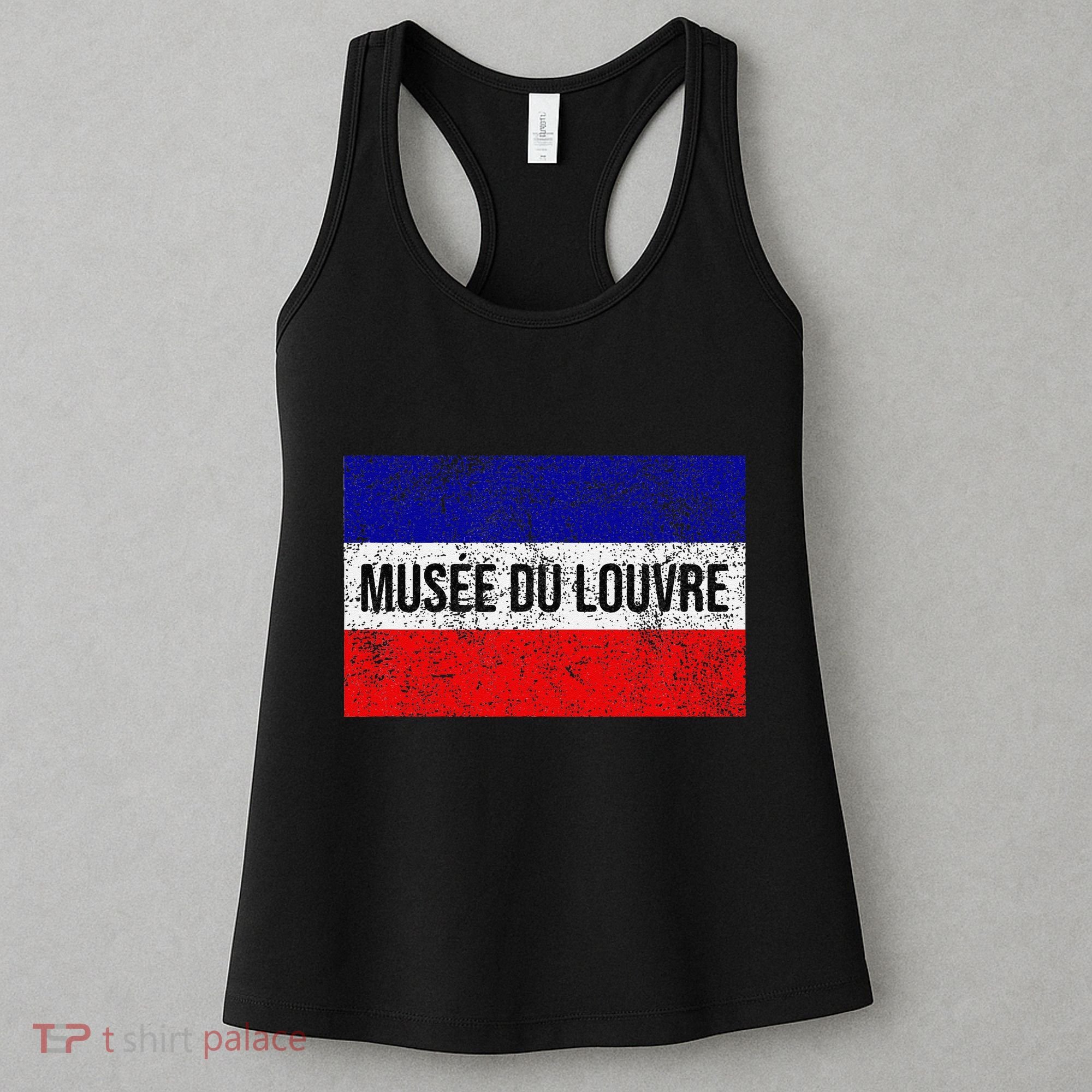 The Louvre Art Museum French Flag French Flag Distressed Women's Tank Top