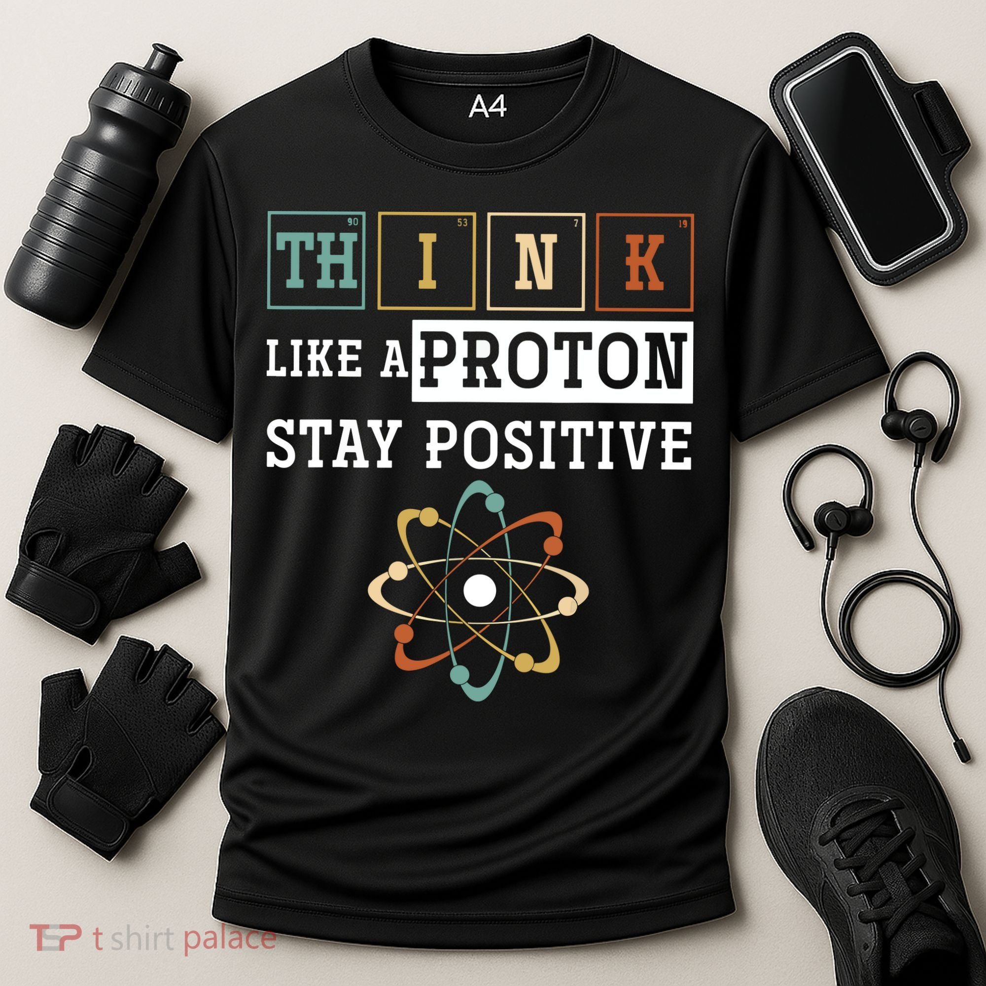 Think Like A Proton Stay Positive Periodic Table Chemistry Cooling Performance Crew T-Shirt