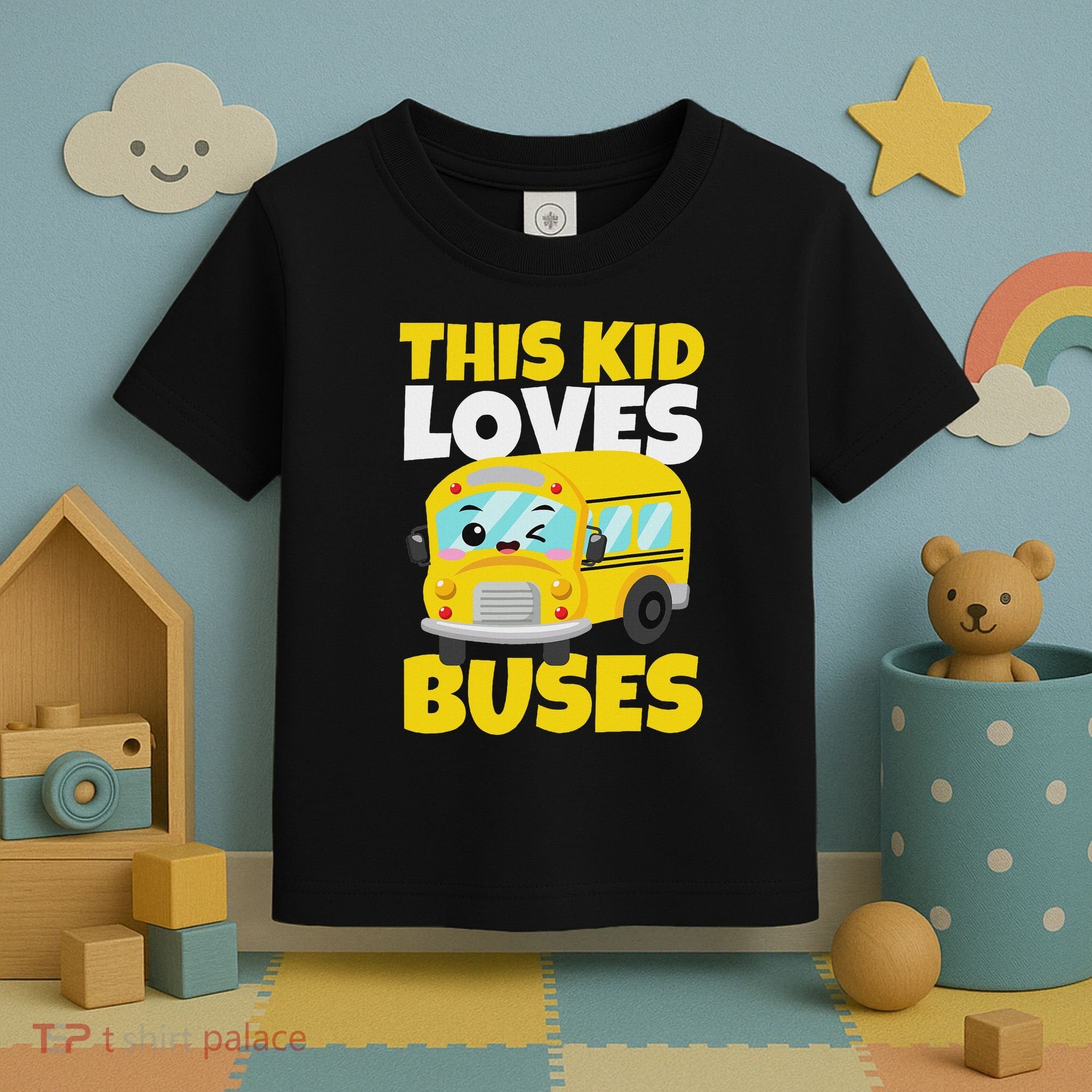 This Loves Buses Birthday Yellow School Bus Lover Toddler T-Shirt