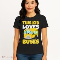 This Loves Buses Birthday Yellow School Bus Lover Women's T-Shirt thumb 4