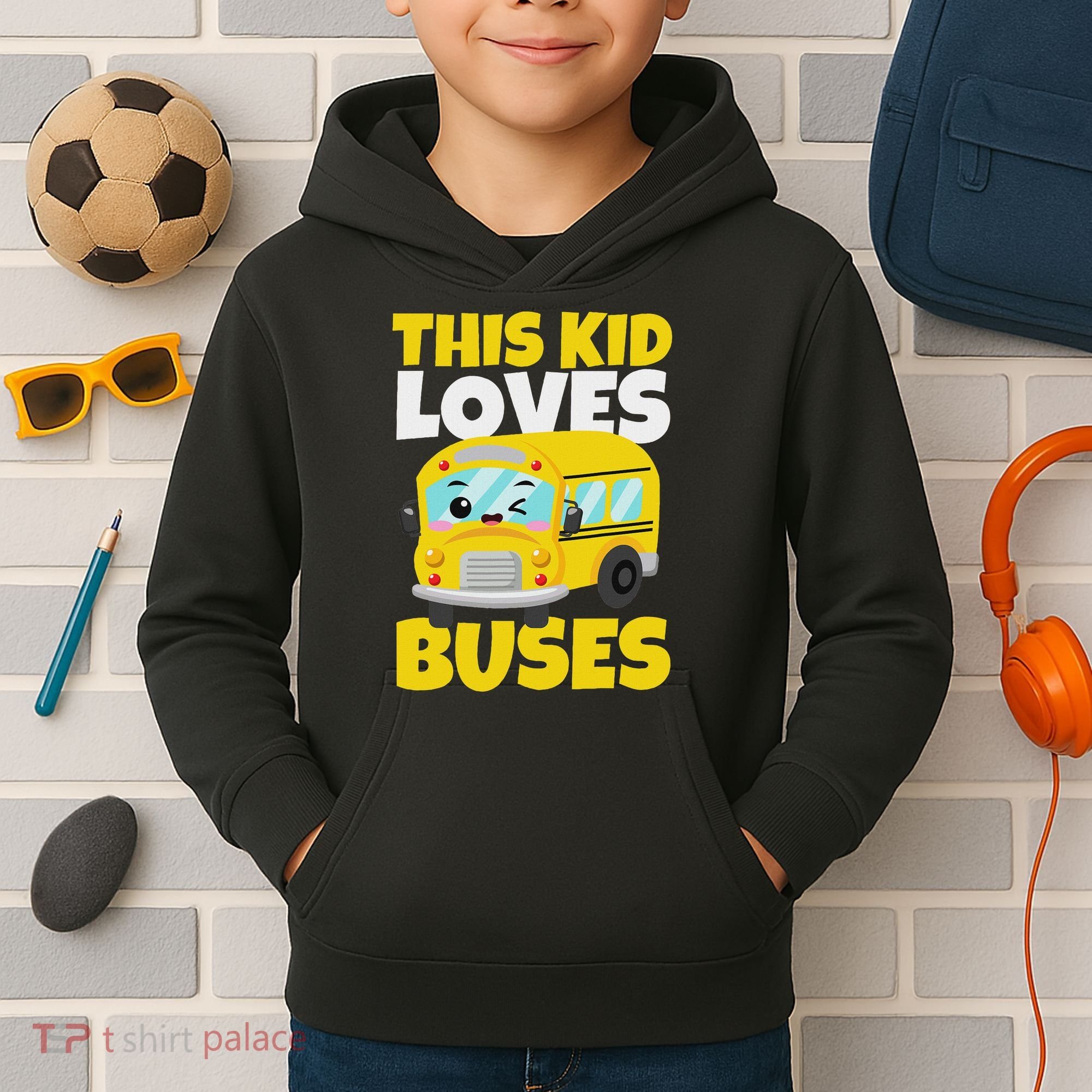 This Loves Buses Birthday Yellow School Bus Lover Kids Hoodie