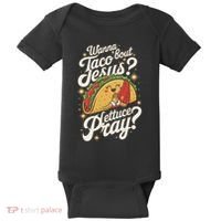 Taco Lovers Christian Humor Wanna Taco Bout Jesus Baby Bodysuit thumb 0
