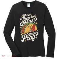 Taco Lovers Christian Humor Wanna Taco Bout Jesus Women's Long Sleeve Shirt thumb 0