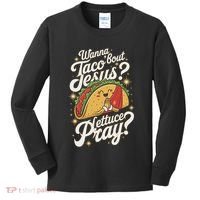 Taco Lovers Christian Humor Wanna Taco Bout Jesus Kids Long Sleeve Shirt thumb 0