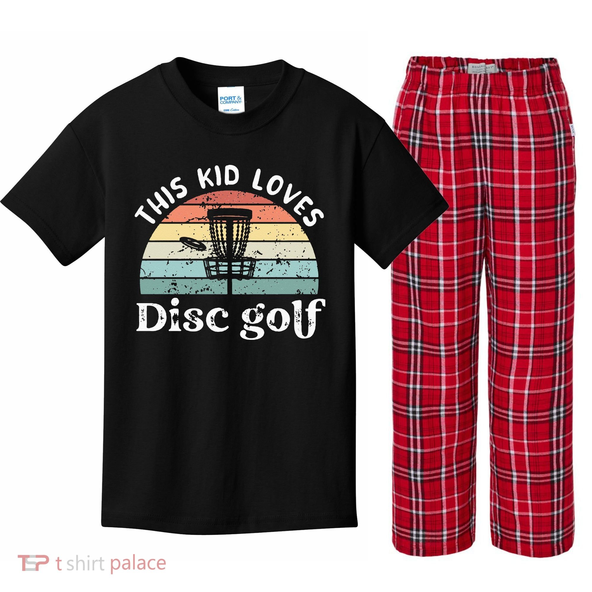 This loves Disc golf Kids Plaid Pajama Set
