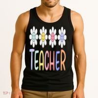 Teacher Life Daisy Flower PreK Kindergarten Teacher Team Tank Top thumb 3
