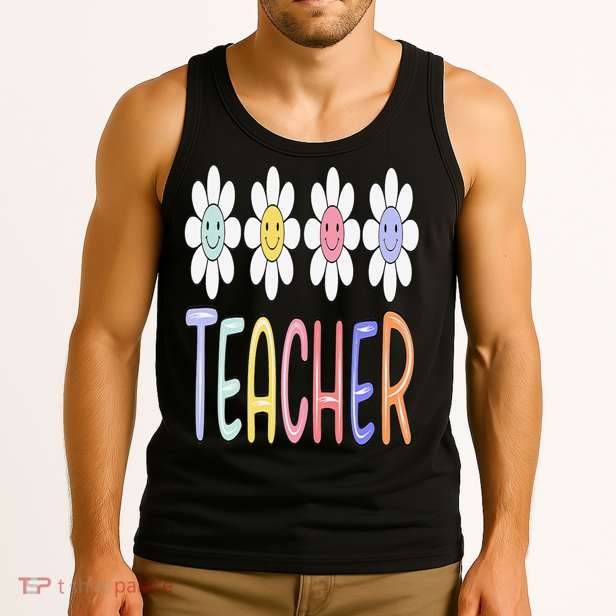 Teacher Life Daisy Flower PreK Kindergarten Teacher Team Tank Top