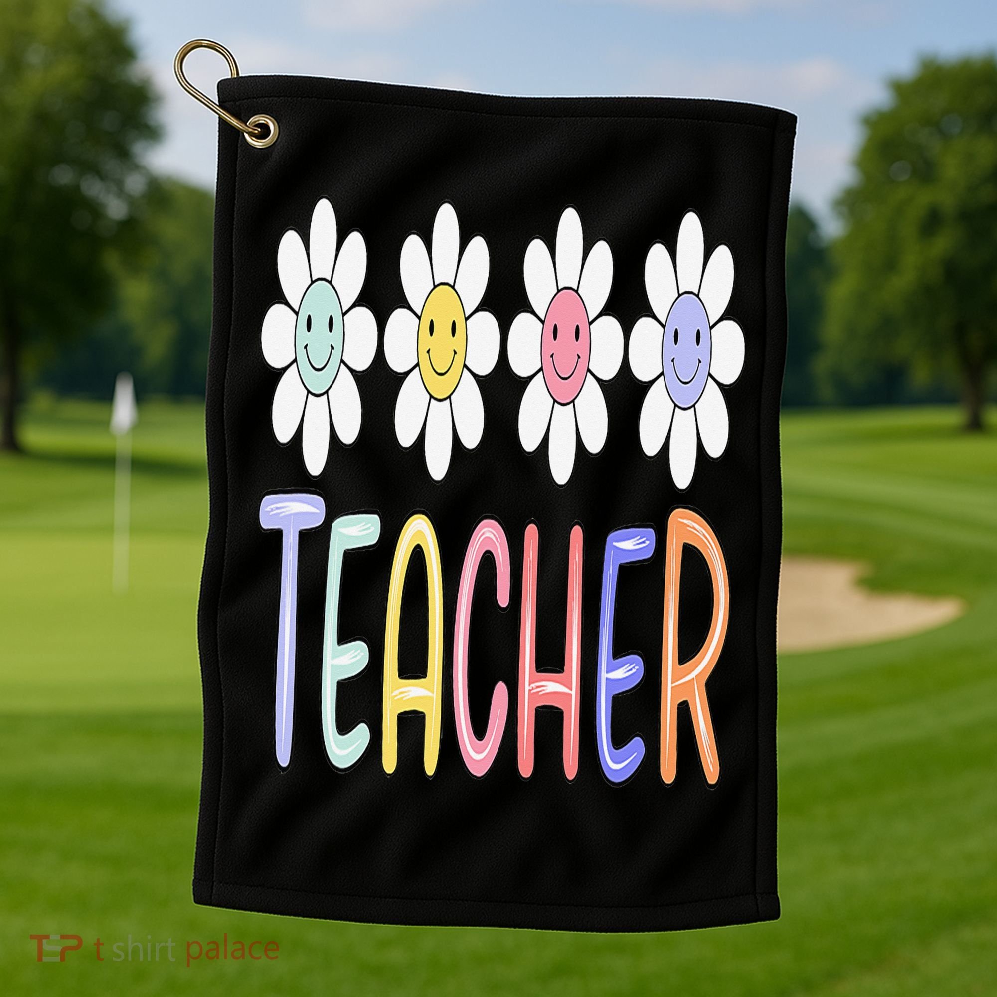 Teacher Life Daisy Flower PreK Kindergarten Teacher Team Golf Towel