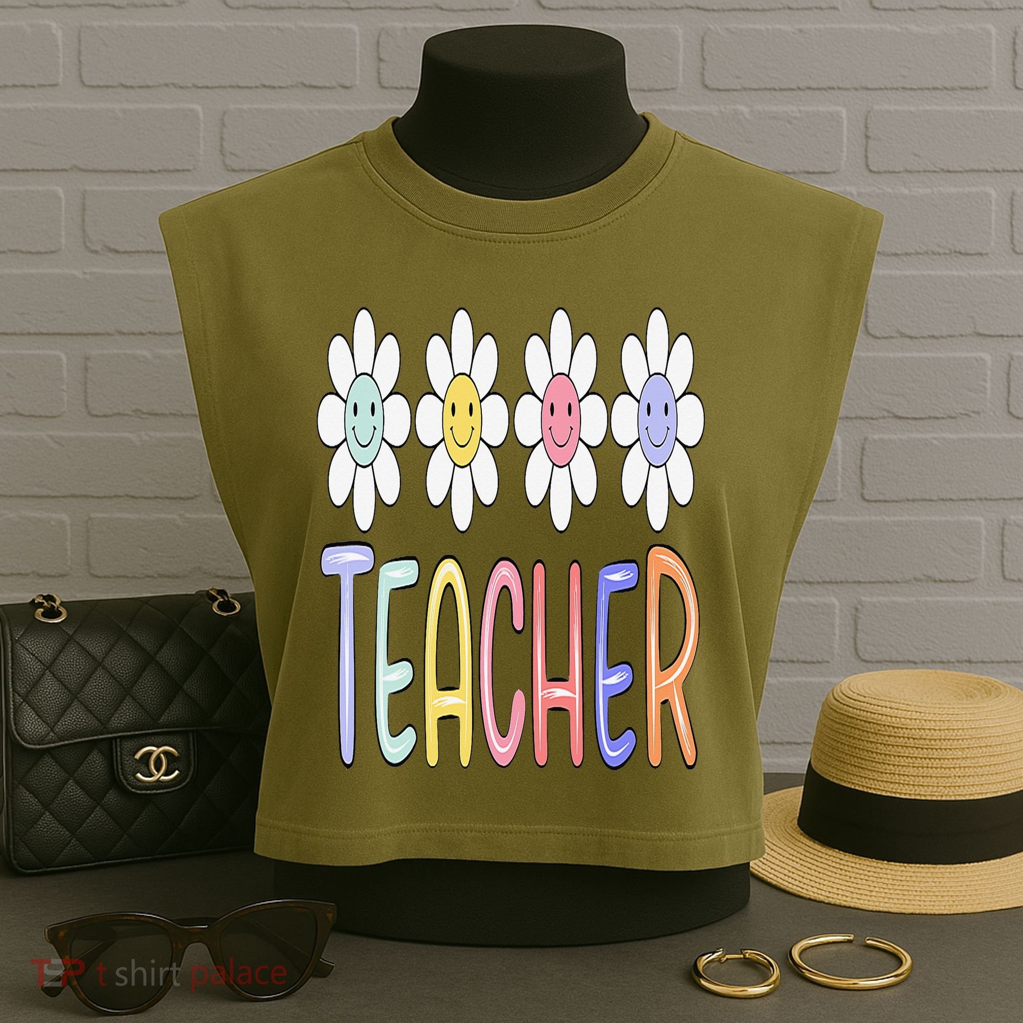 Teacher Life Daisy Flower PreK Kindergarten Teacher Team Garment-Dyed Women's Muscle Tee