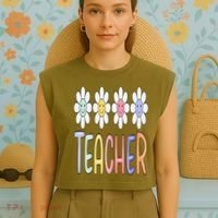 Teacher Life Daisy Flower PreK Kindergarten Teacher Team Garment-Dyed Women's Muscle Tee thumb 4