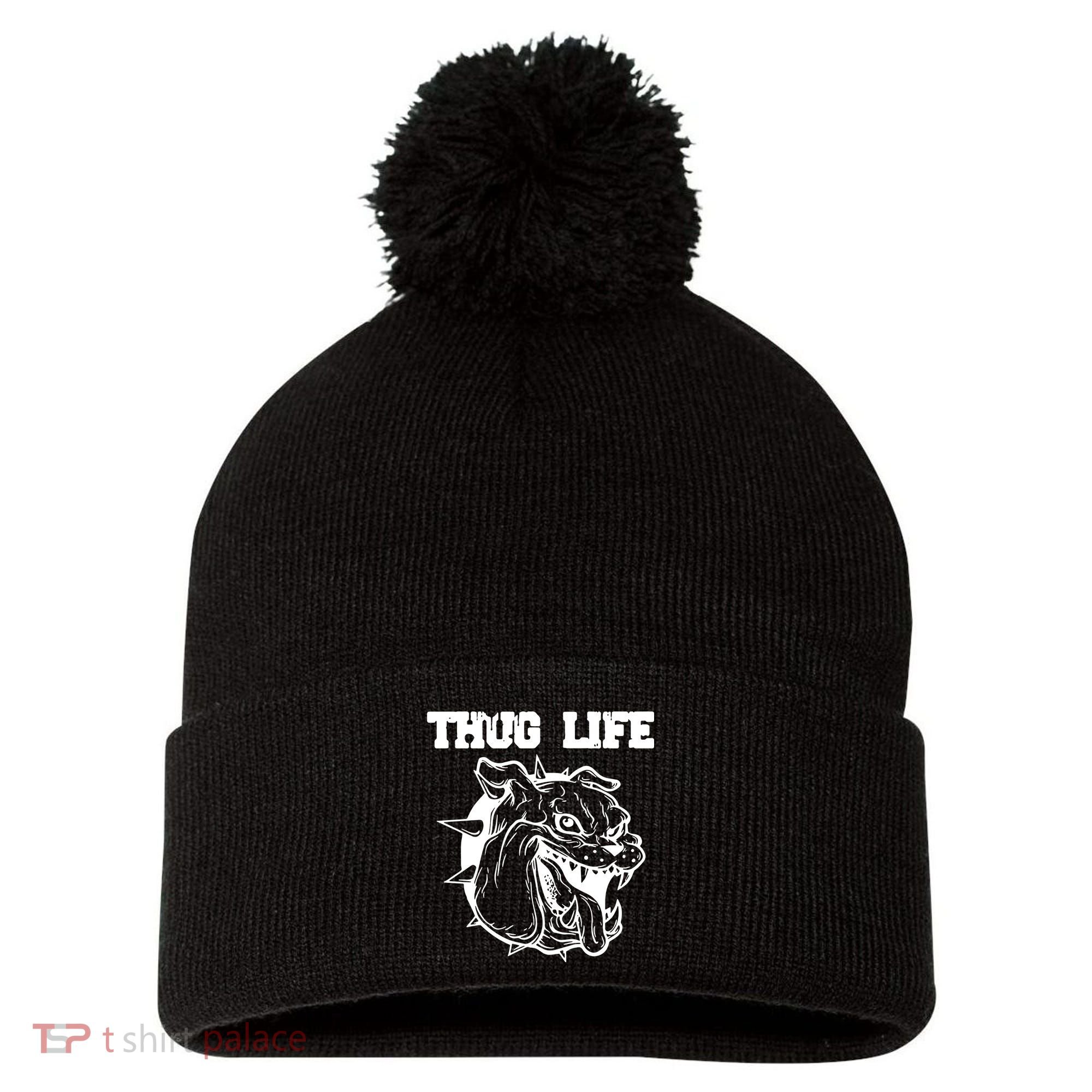 Thug Life Dog Pom Pom 12in Knit Beanie