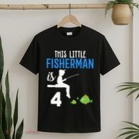 This Little Fisherman Is 4 Th Cute Birthday Gift T-Shirt thumb 2