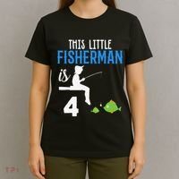 This Little Fisherman Is 4 Th Cute Birthday Gift T-Shirt thumb 4