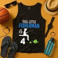 This Little Fisherman Is 4 Th Cute Birthday Gift Tank Top thumb 4