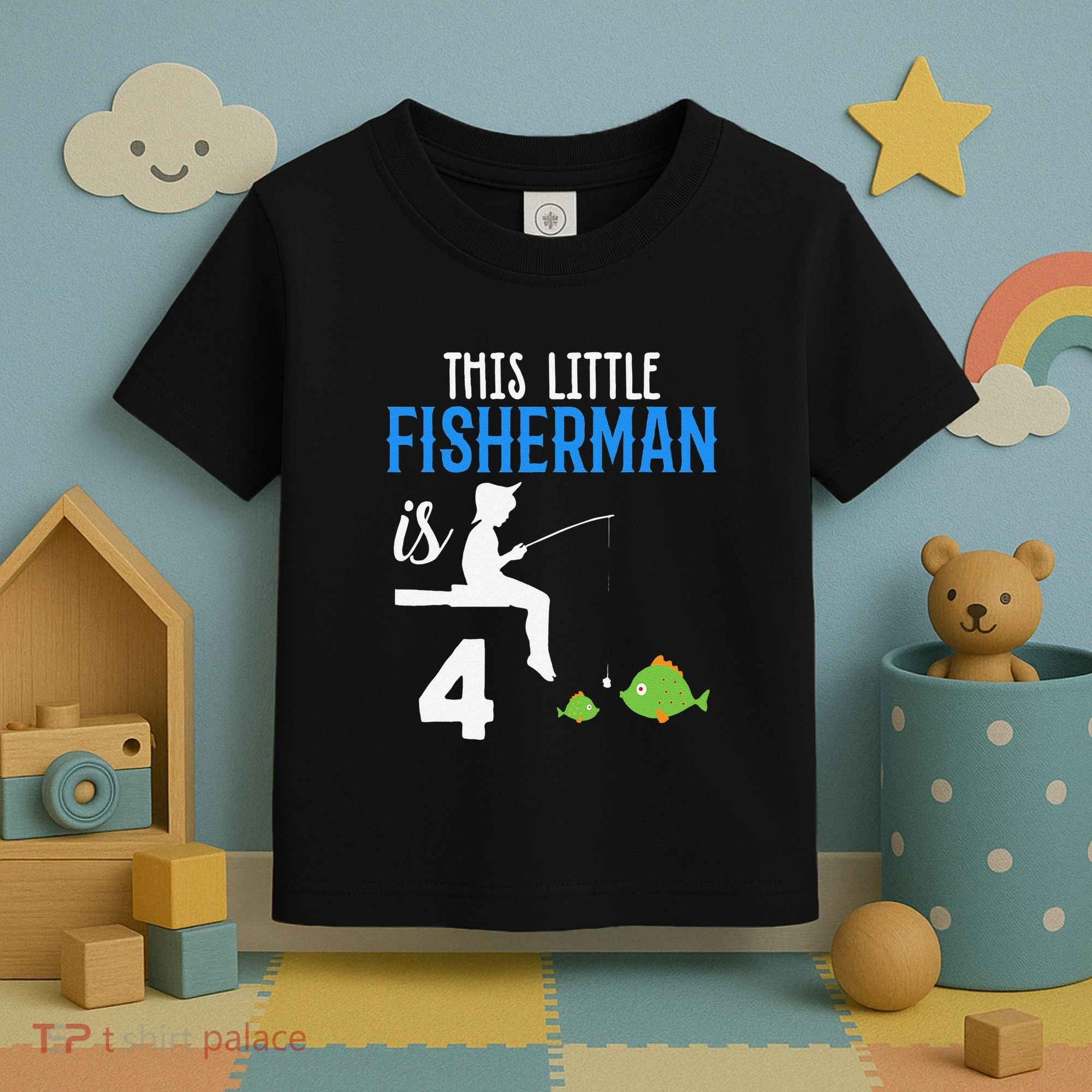 This Little Fisherman Is 4 Th Cute Birthday Gift Toddler T-Shirt