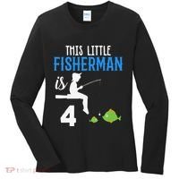 This Little Fisherman Is 4 Th Cute Birthday Gift Women's Long Sleeve Shirt thumb 0