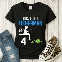 This Little Fisherman Is 4 Th Cute Birthday Gift Women's T-Shirt thumb 3