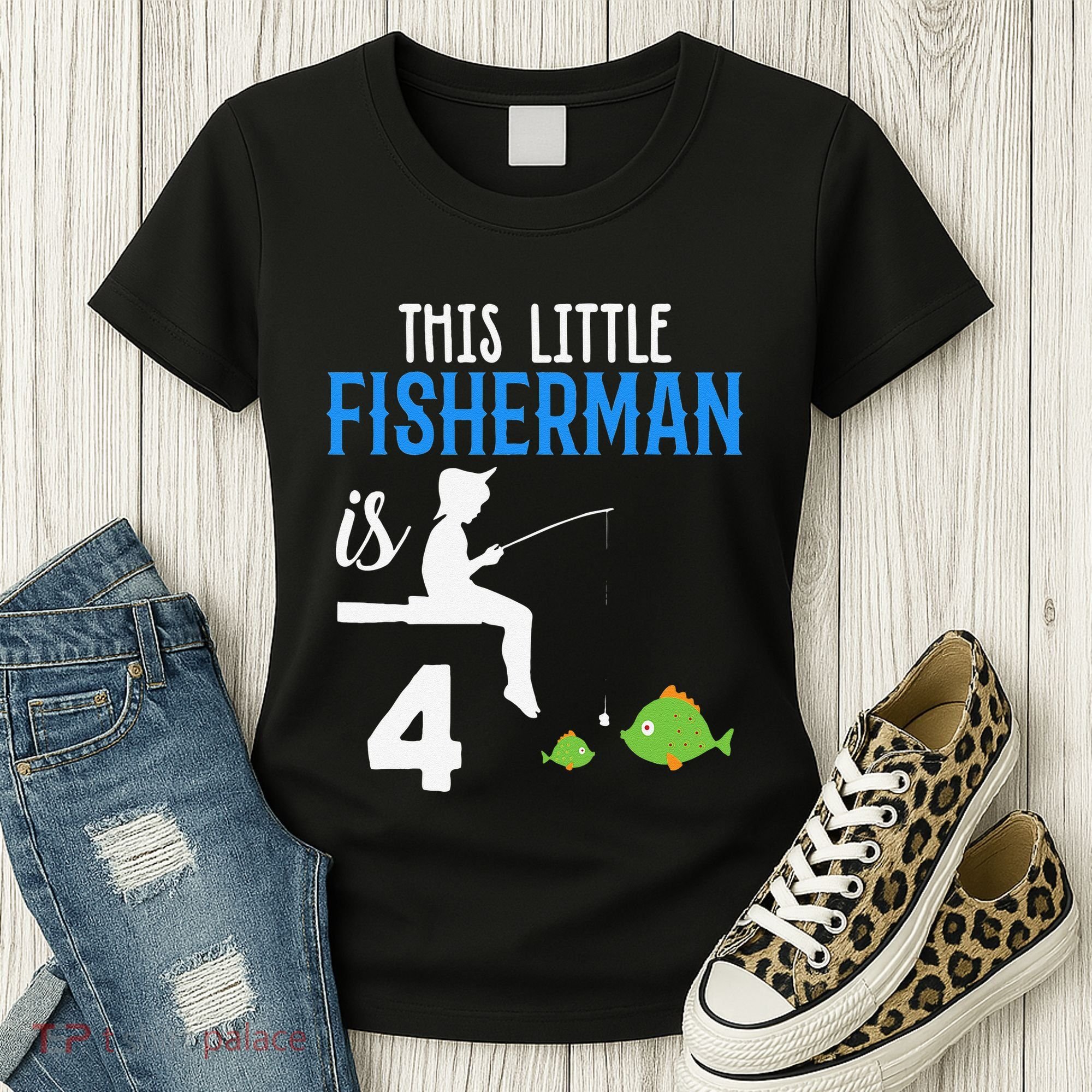 This Little Fisherman Is 4 Th Cute Birthday Gift Women's T-Shirt