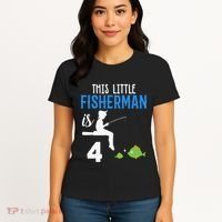 This Little Fisherman Is 4 Th Cute Birthday Gift Women's T-Shirt thumb 4